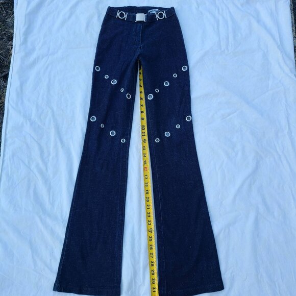 G-IV Metal Ring Grommet Dark Deep Blue Stretch Bootcut Blue Jeans - Size 5 - Picture 9 of 12